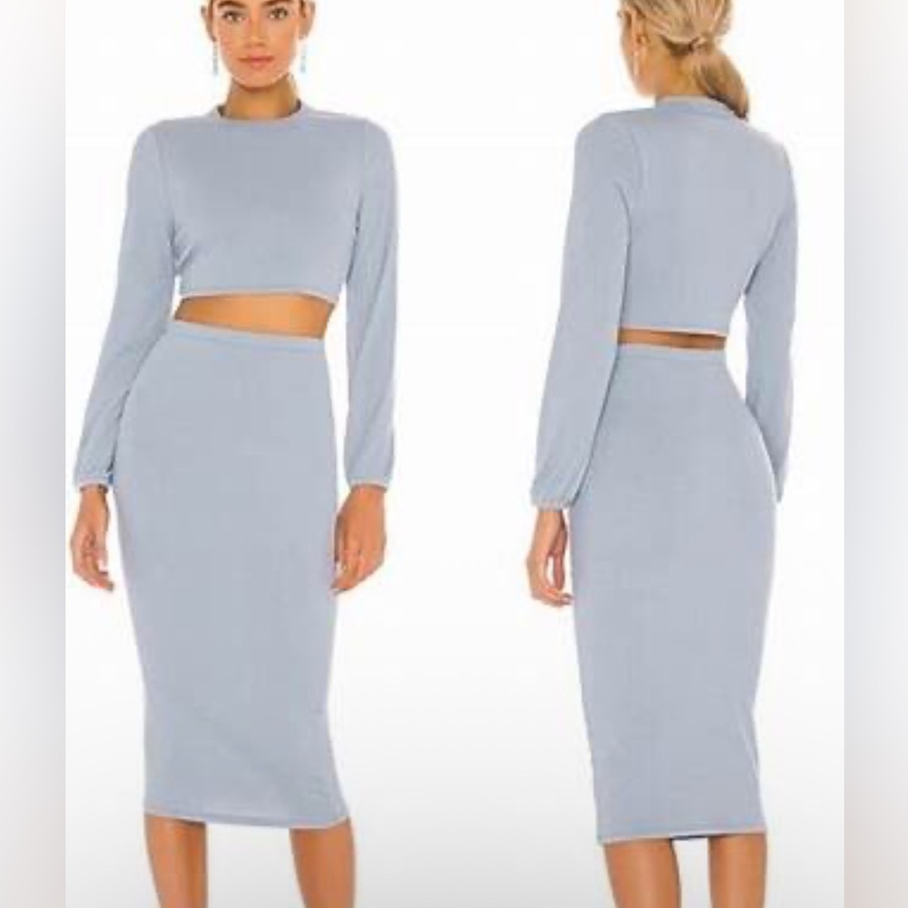 Superdown Lena Midi Pencil Skirt Set in Dusty Blue